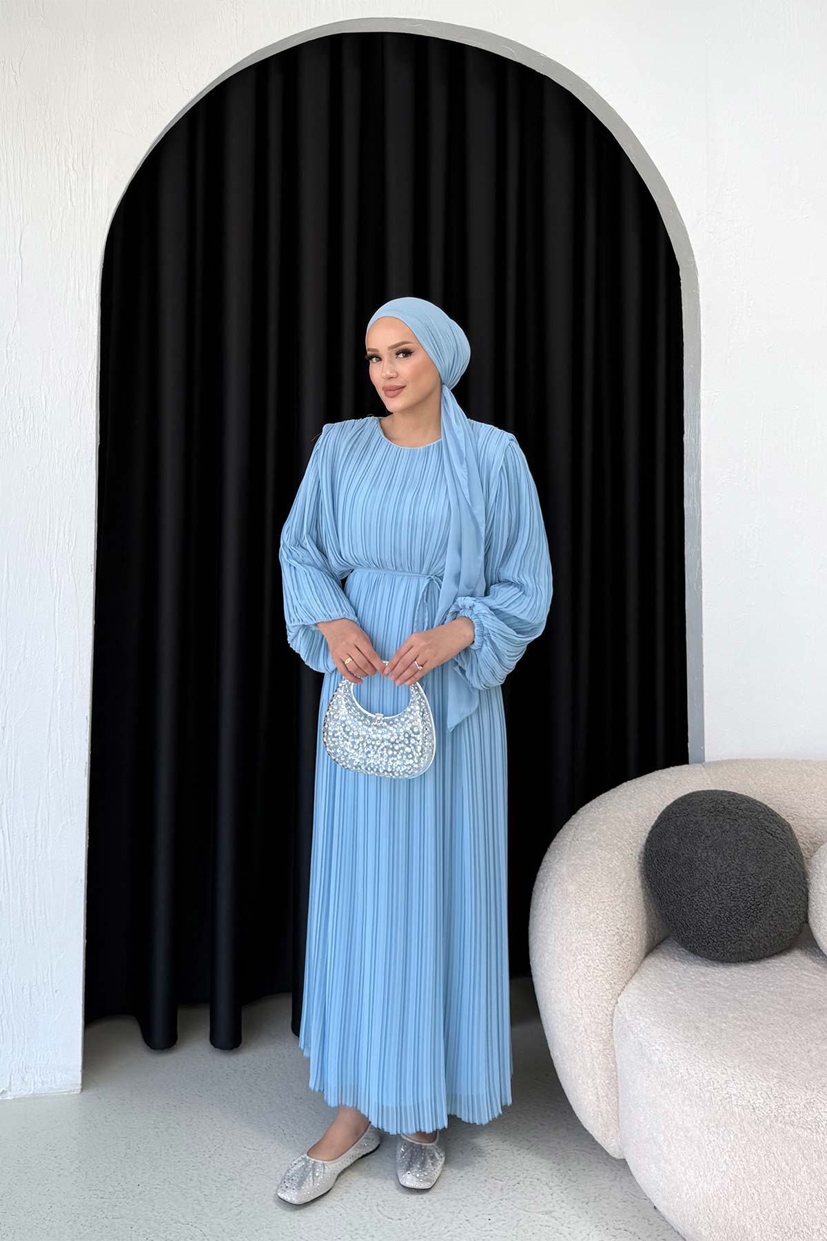 Şallı Pilise Elbise 32-2379