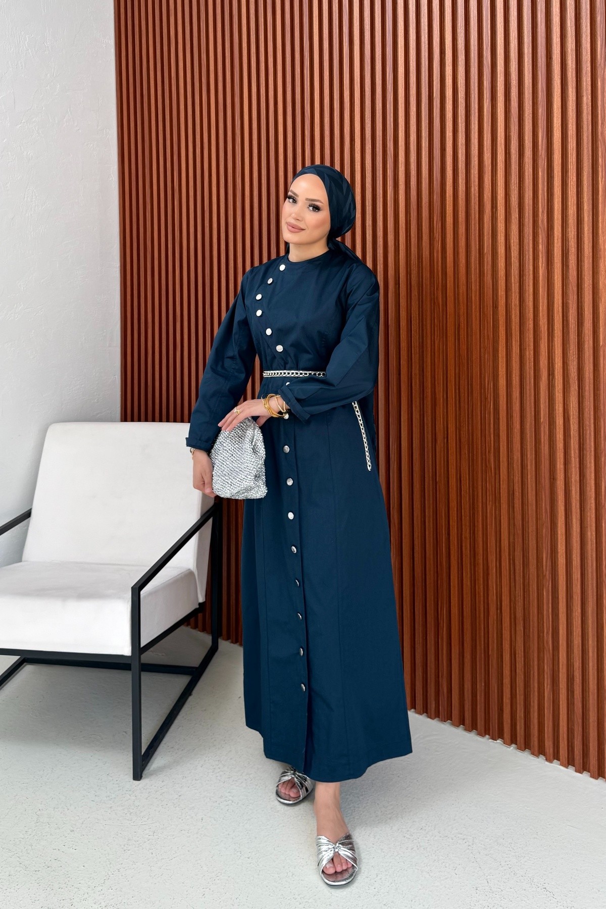 Çıtçıtlı İnce Gabardin Elbise 75-1187