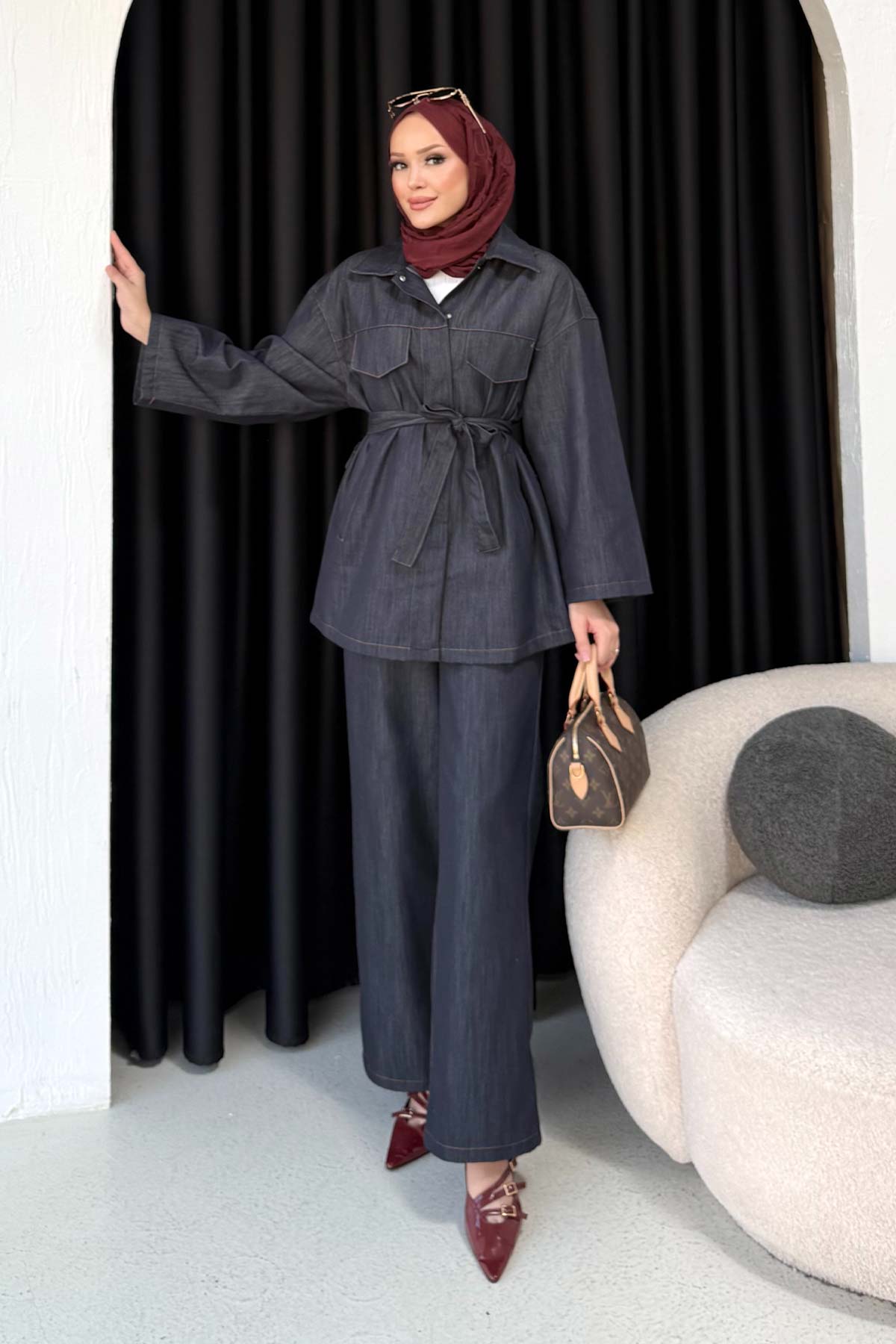 Kuşaklı Denim Takım 68-6207