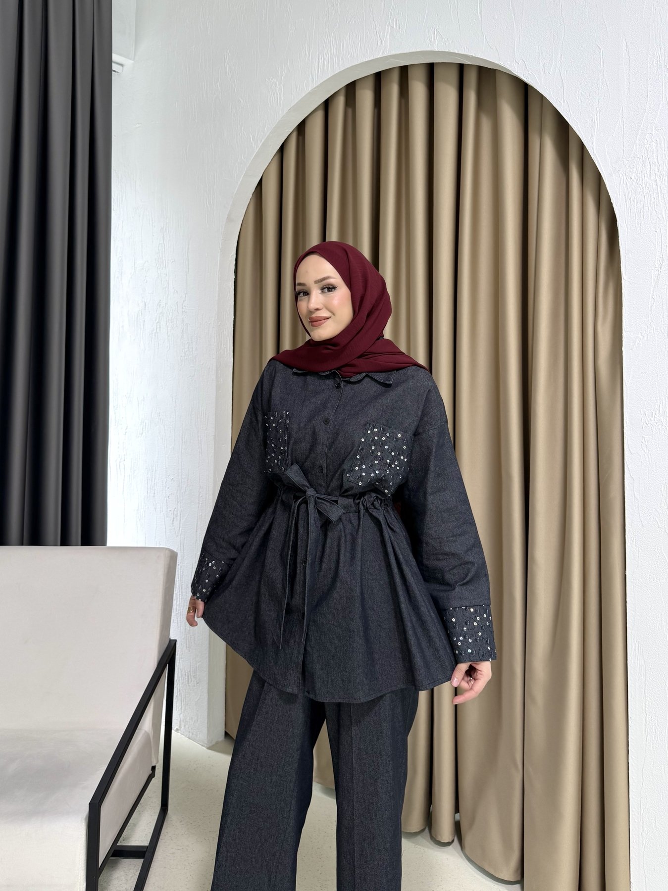 Aksesuarlı Denim Takım 6-717