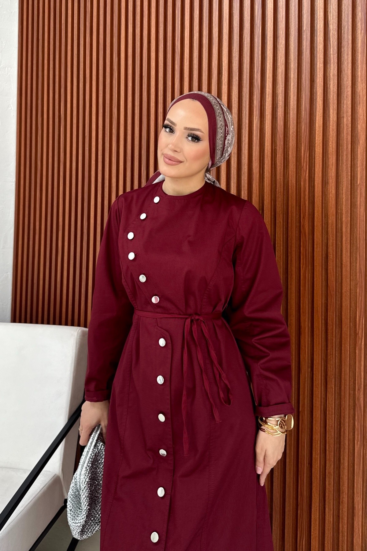 Çıtçıtlı İnce Gabardin Elbise 75-1187