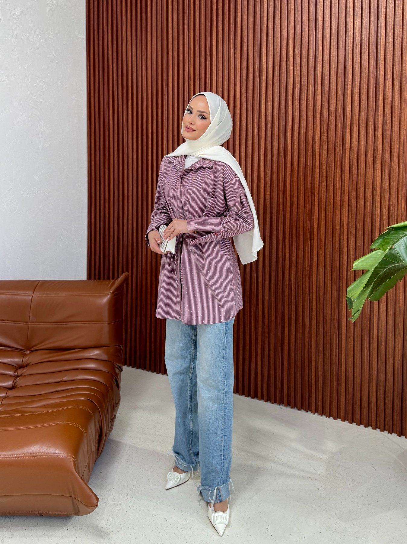 Çizgili Taşlı Poplin Gömlek 32-2345