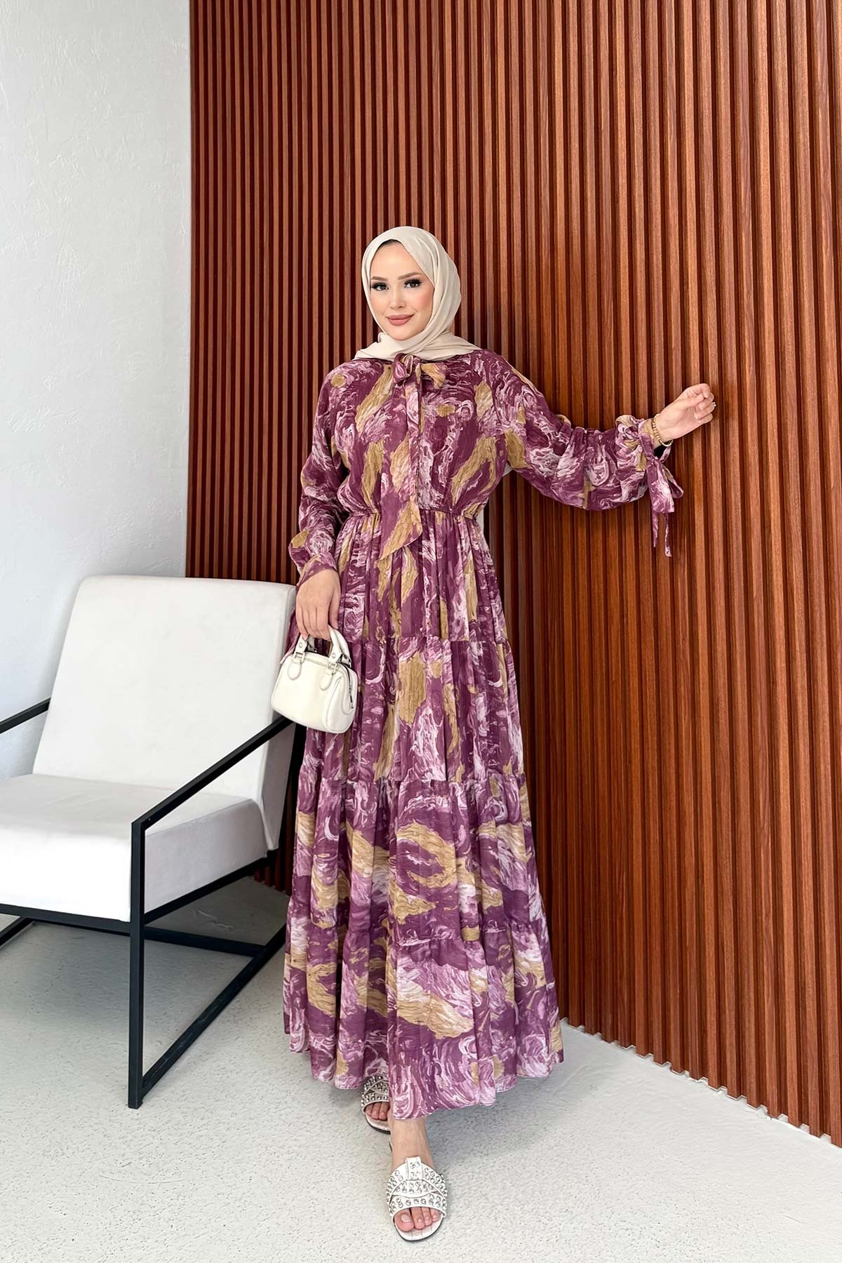 Desenli Elbise 3-3371
