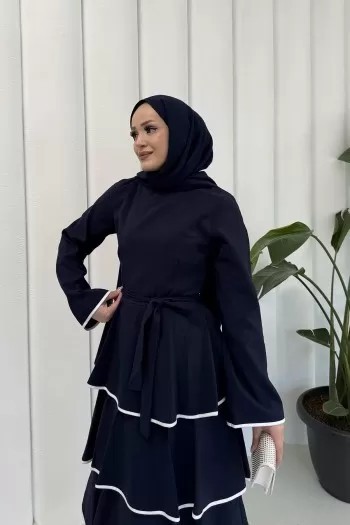 Biyeli Kat Kat Elbise 3-3055