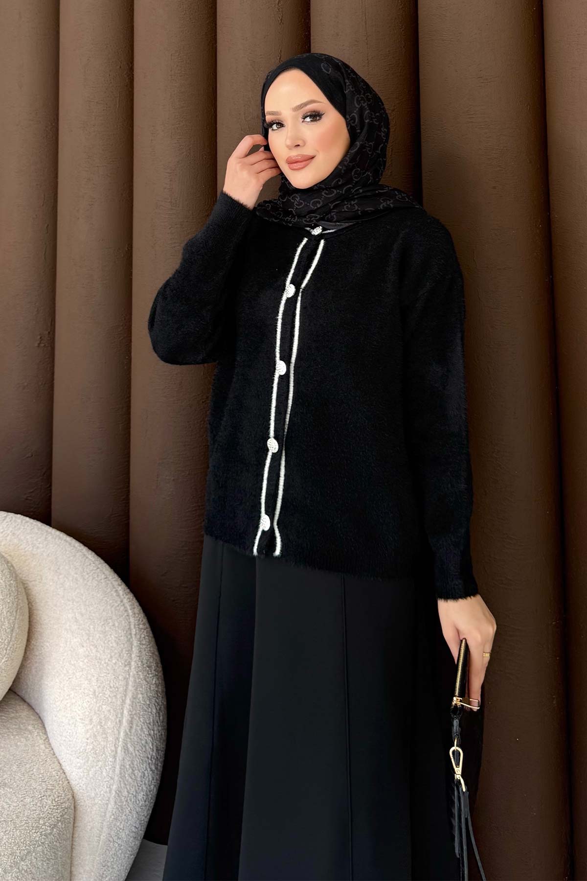 Düğmeli Triko Kısa Hırka 70-2445