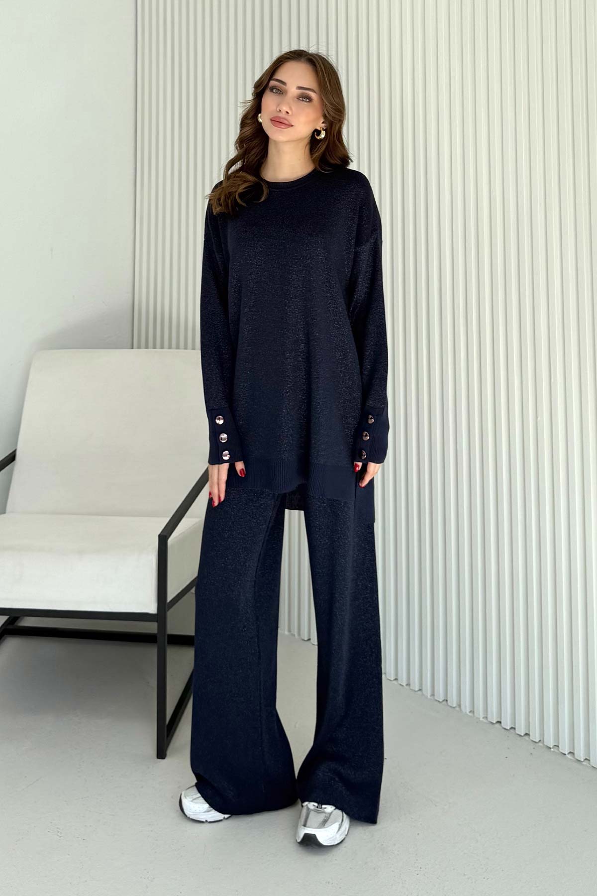 Simli Düğmeli Triko Takım 70-2519