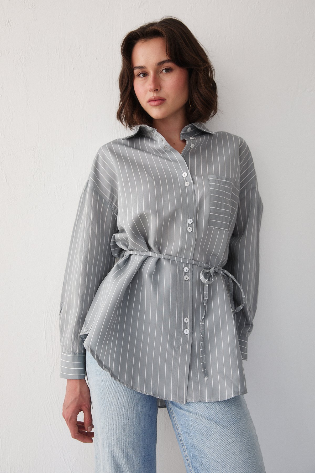 Çizgili Poplin Gömlek 3-3343