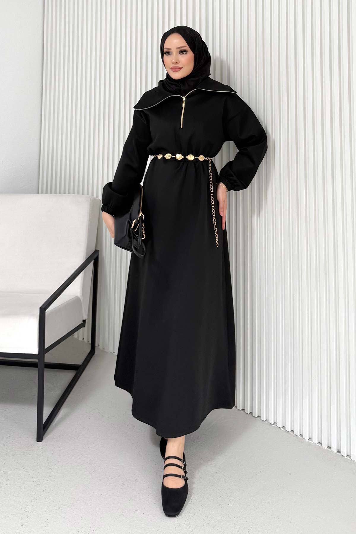 Kemerli Scuba Elbise 68-6215