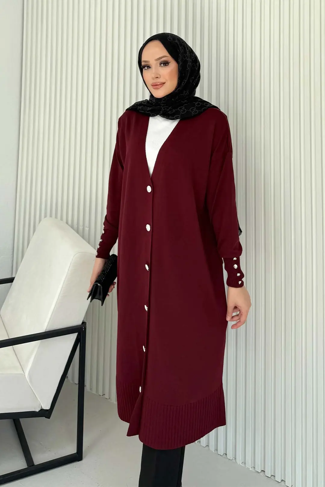 Soğuk İplik Triko Düğmeli Hırka 70-2529 · 2