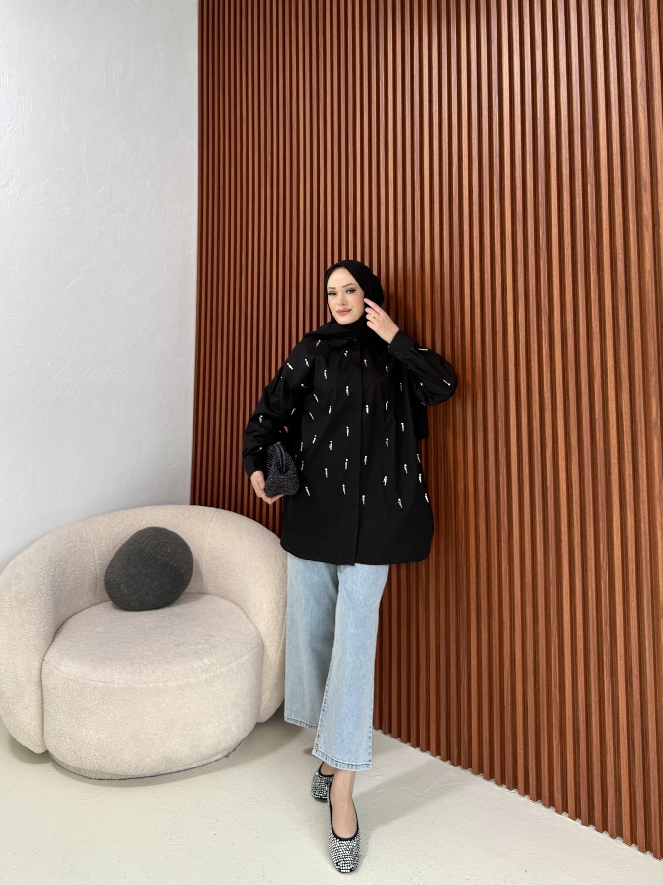Taşlı Poplin Gömlek 6-7085