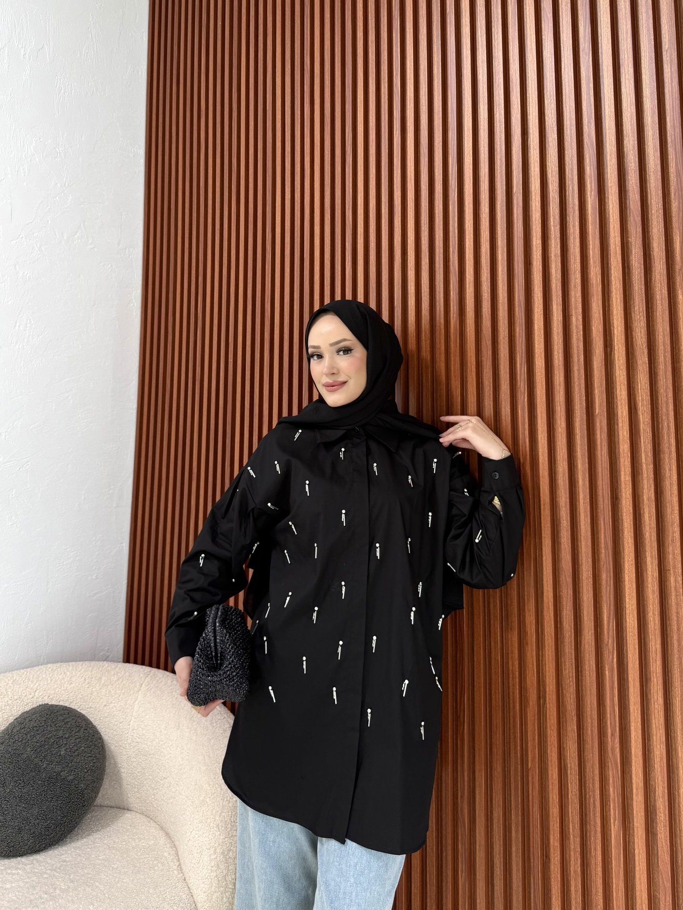 Taşlı Poplin Gömlek 6-7085