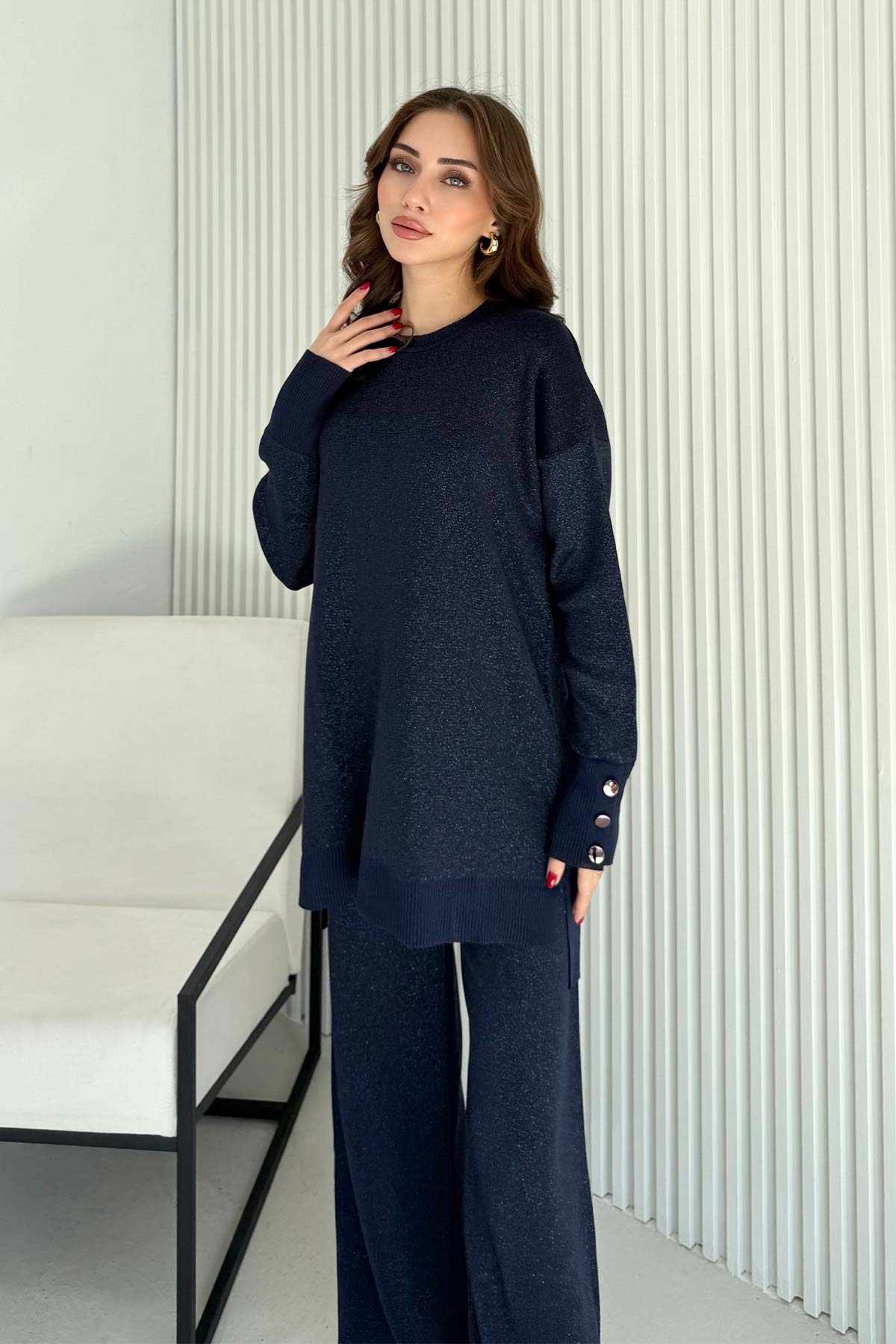 Simli Düğmeli Triko Takım 70-2519