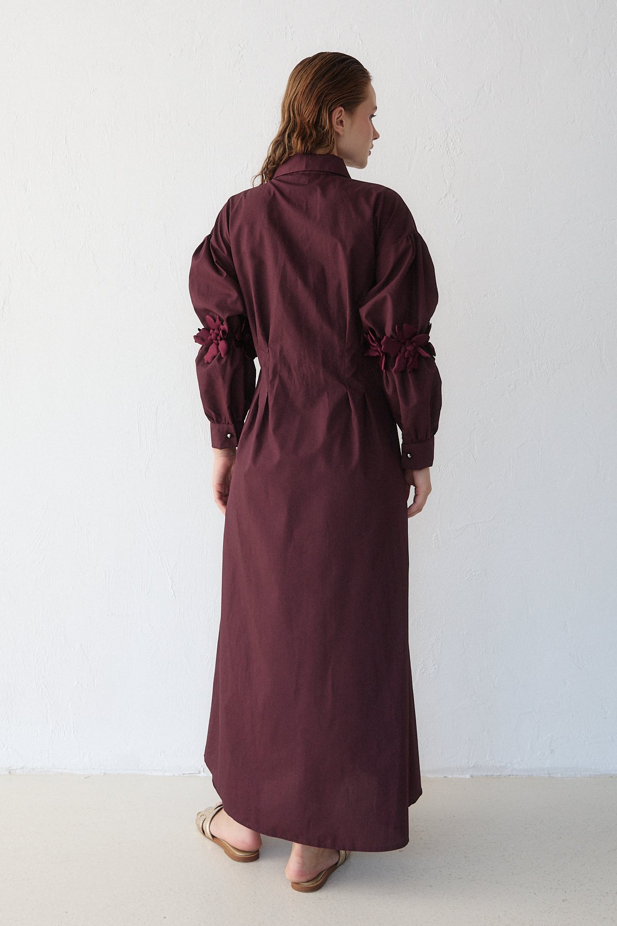 Çiçek Detaylı Poplin Elbise 32-2377