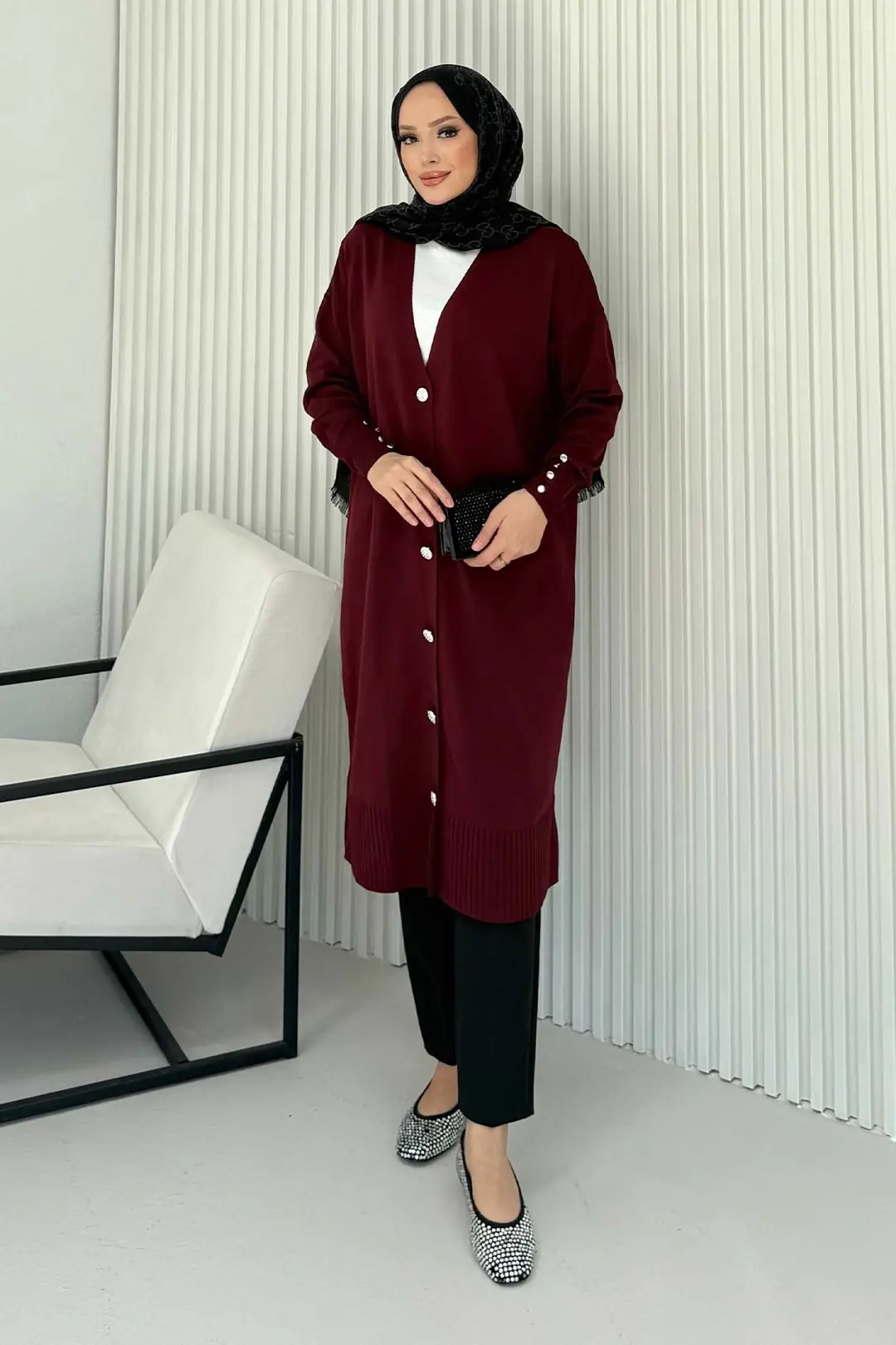 Soğuk İplik Triko Düğmeli Hırka 70-2529 · 5