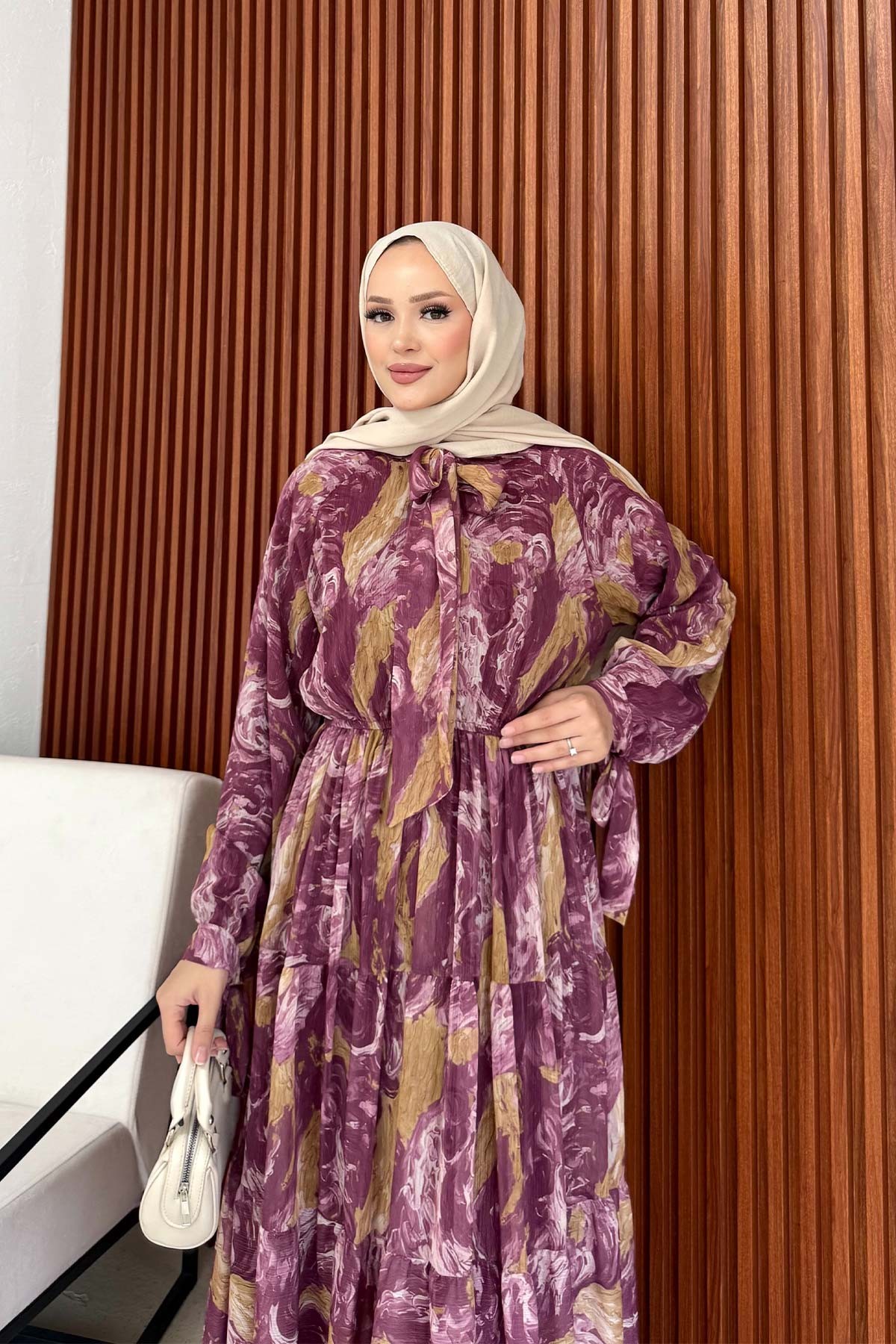 Desenli Elbise 3-3371