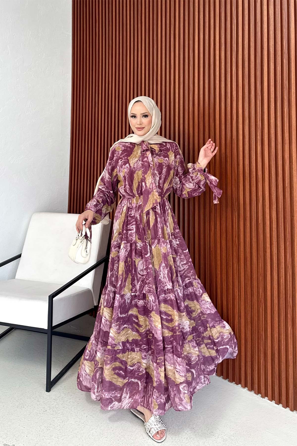 Desenli Elbise 3-3371