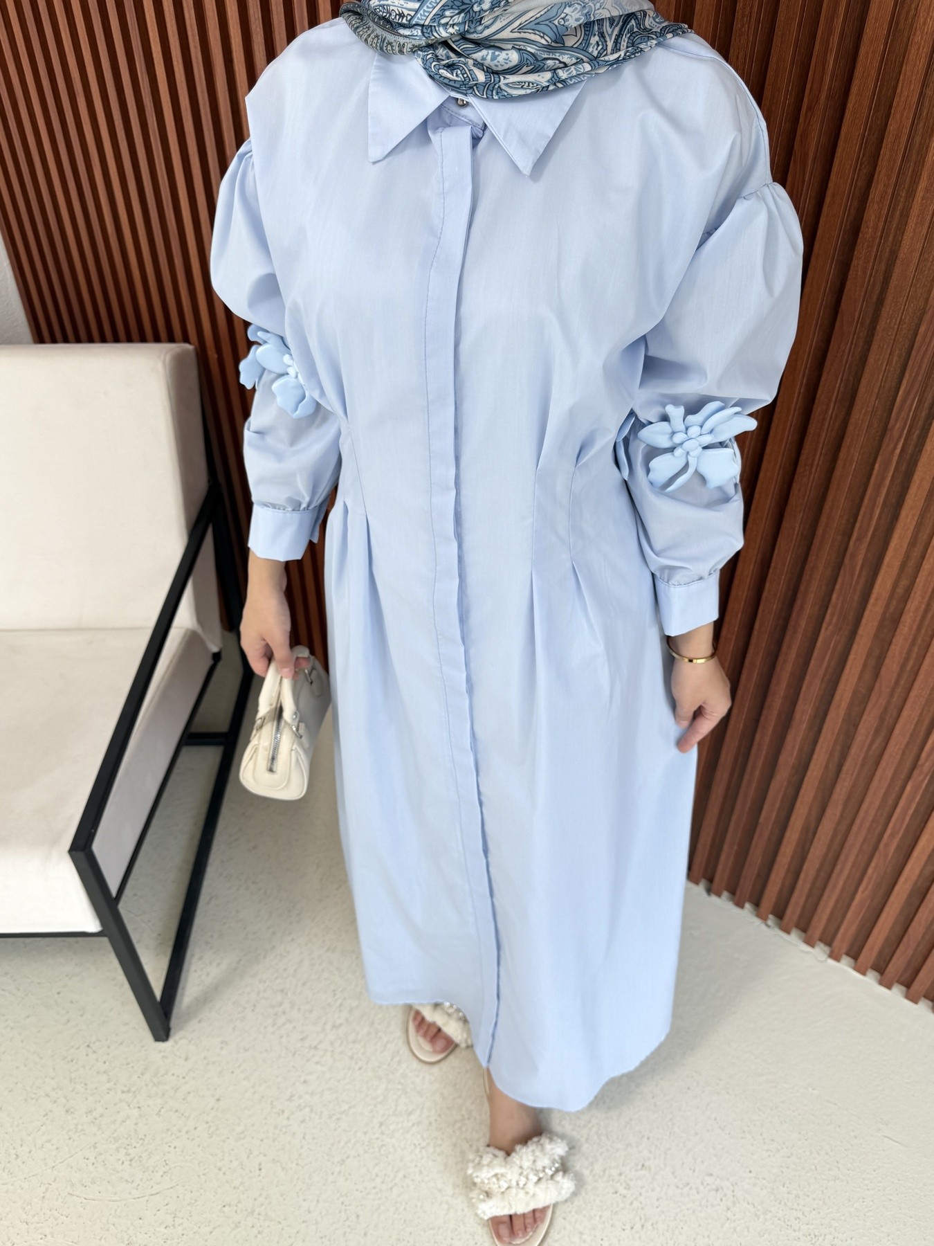 Çiçek Detaylı Poplin Elbise 32-2377