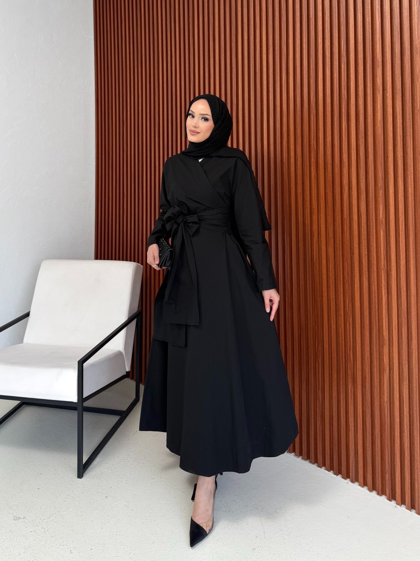 Bağlamalı Poplin Elbise 3-2555