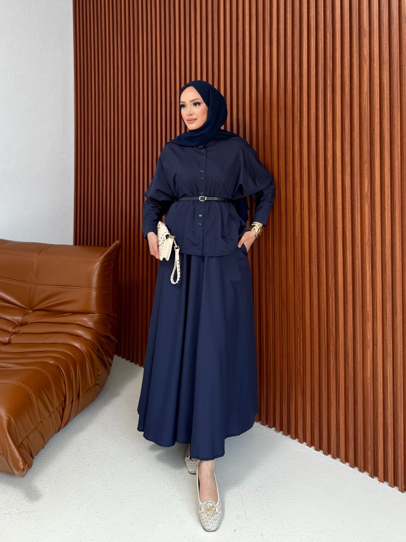 Poplin Kemerli Etekli Takım 32-3551