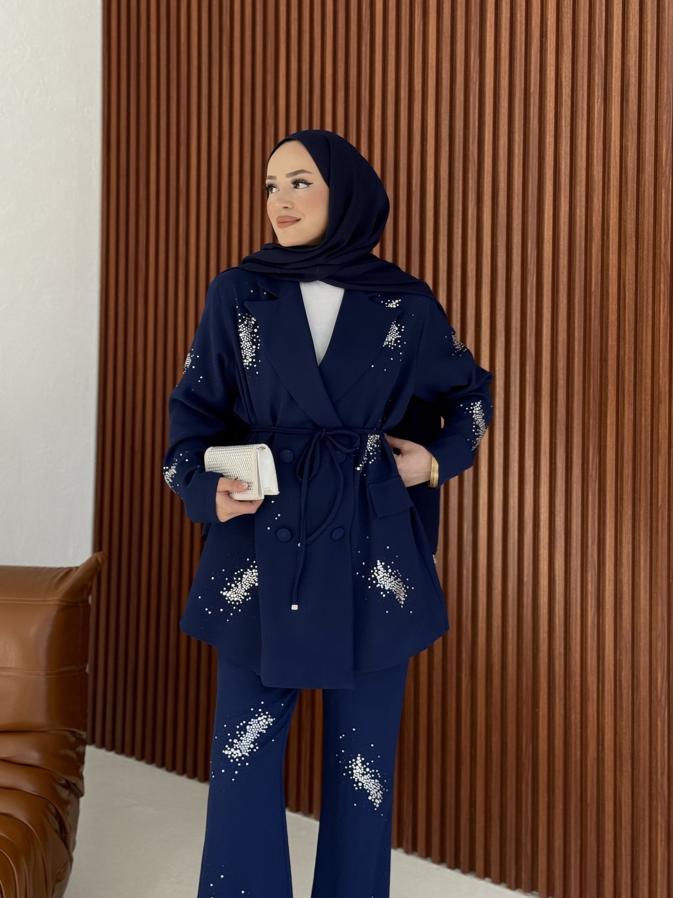 Taşlı Krep Ceketli Takım 32-4006