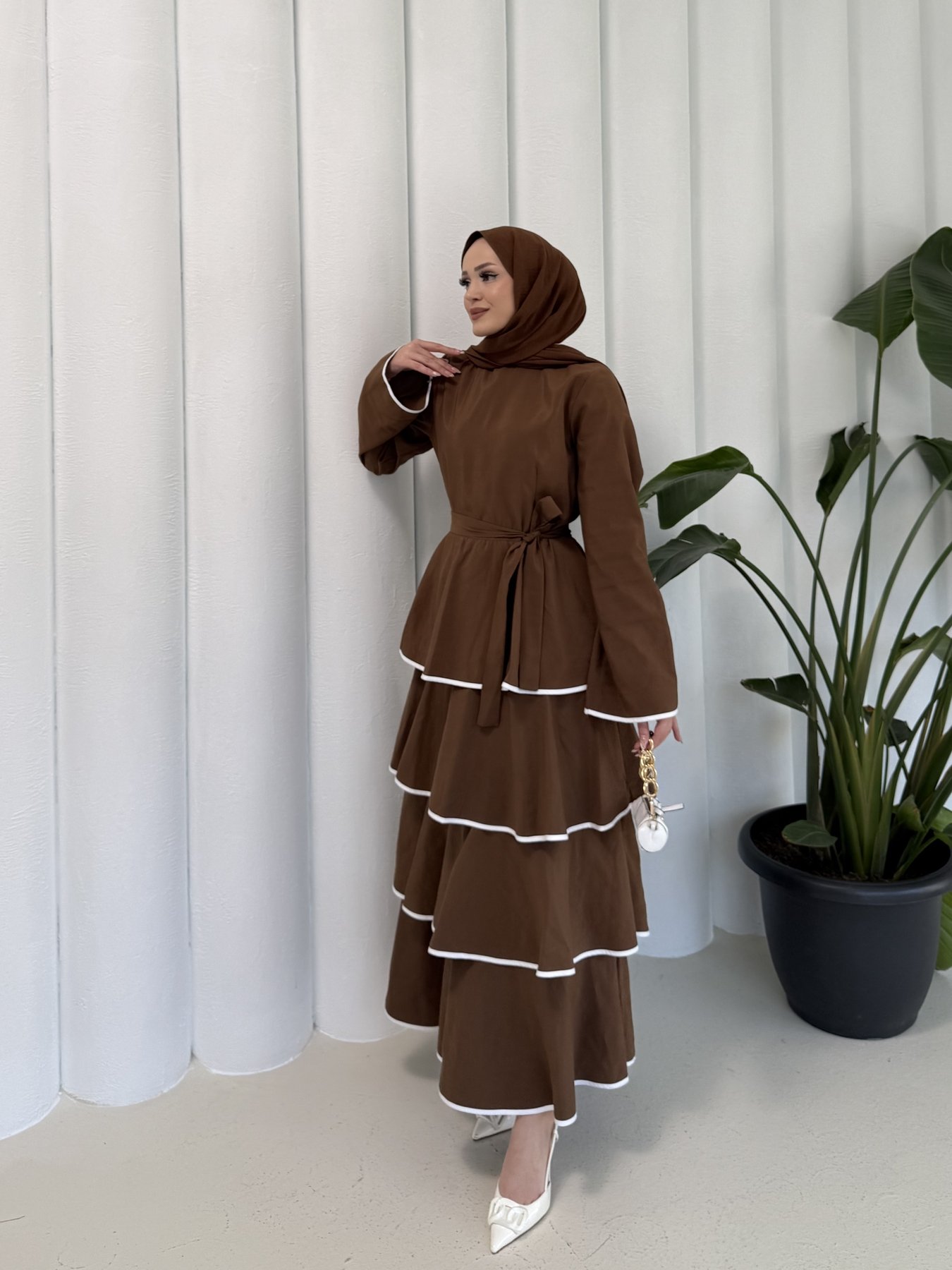 Biyeli Kat Kat Elbise 3-3055