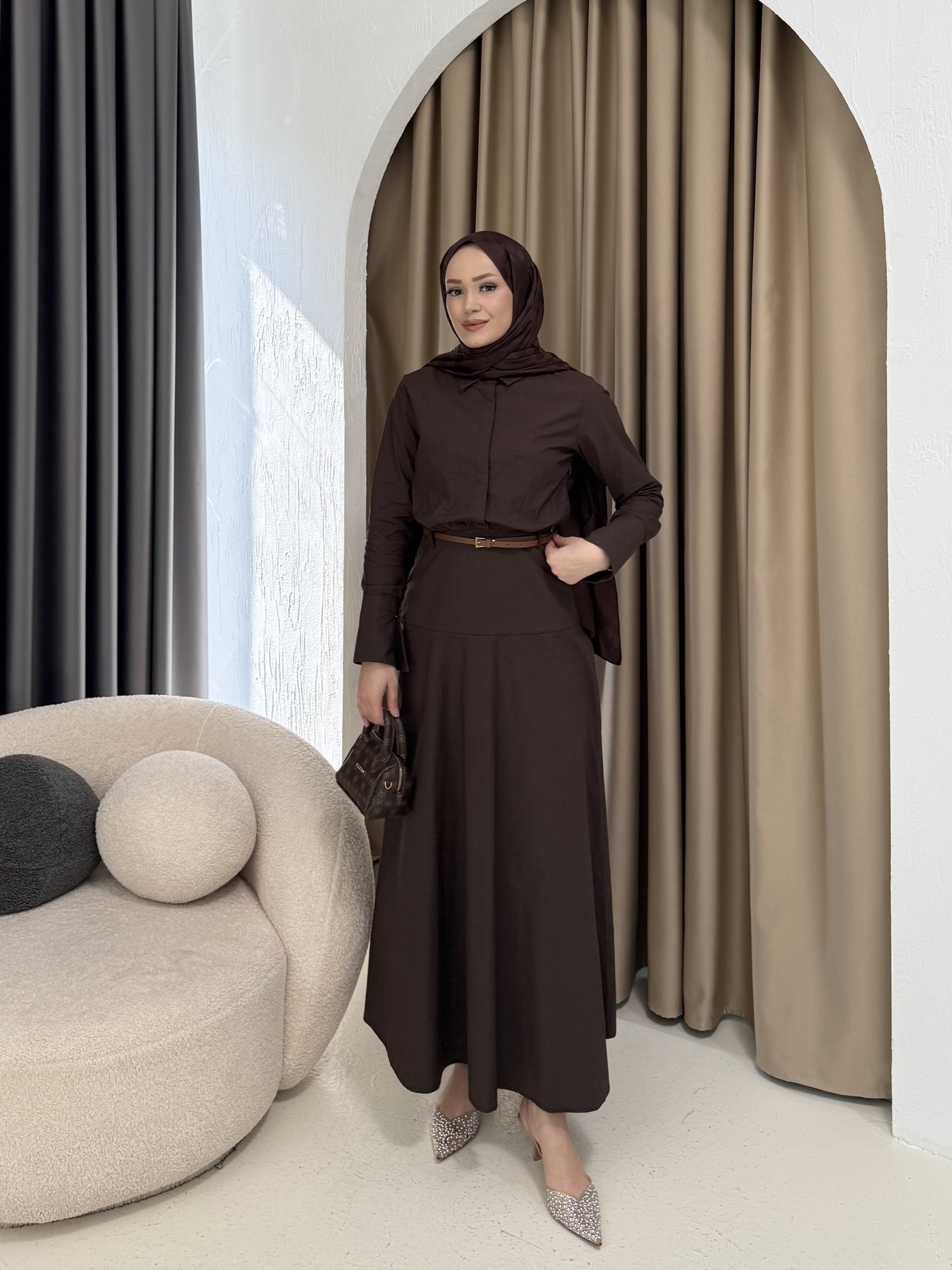 Kemerli Poplin Elbise 3-3312