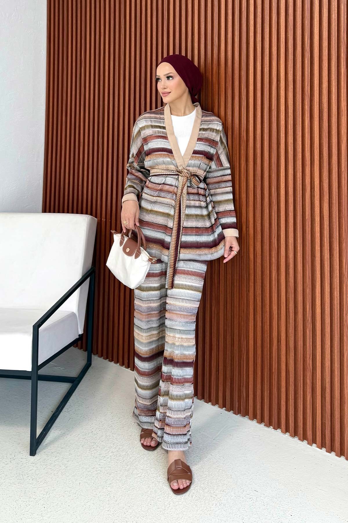 Kumaş Detaylı Kimonolu Takım 32-3602