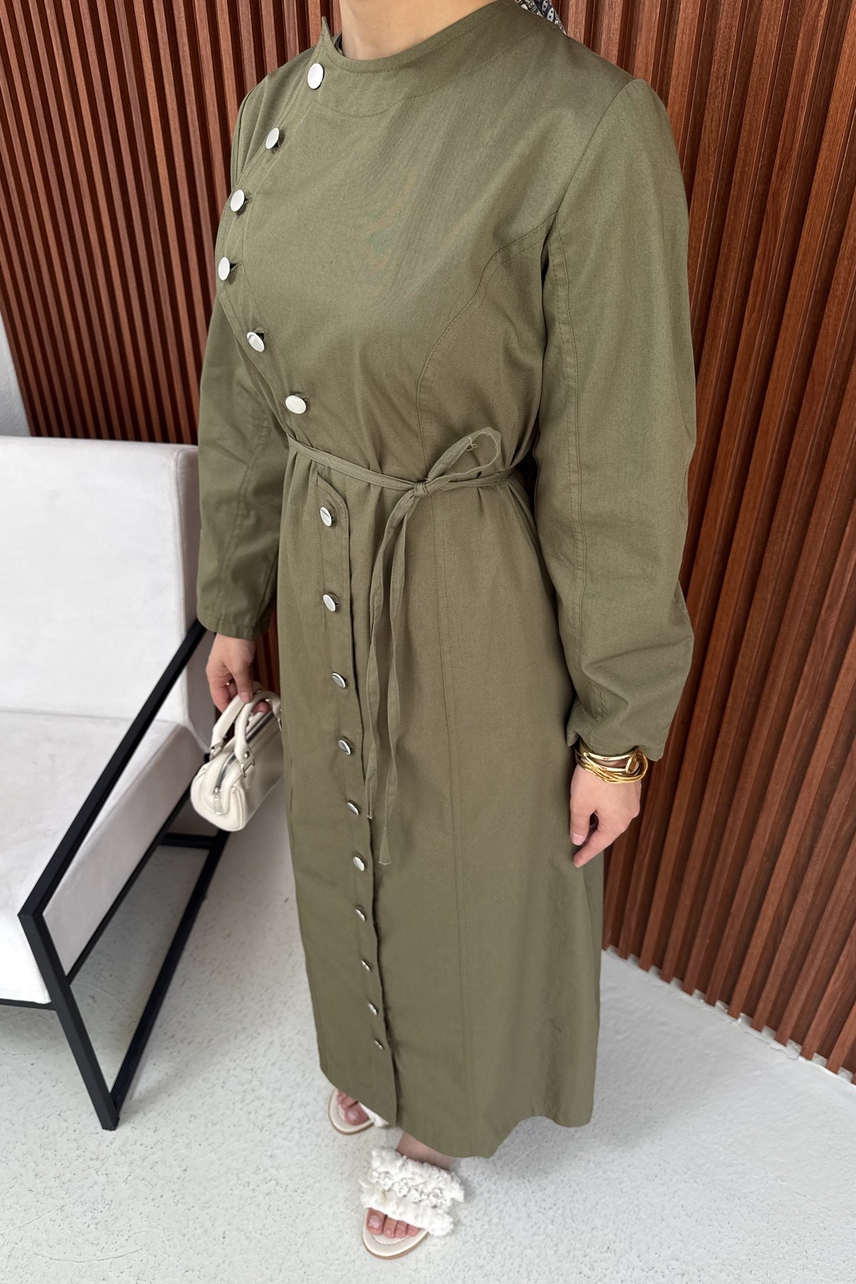 Çıtçıtlı İnce Gabardin Elbise 75-1187