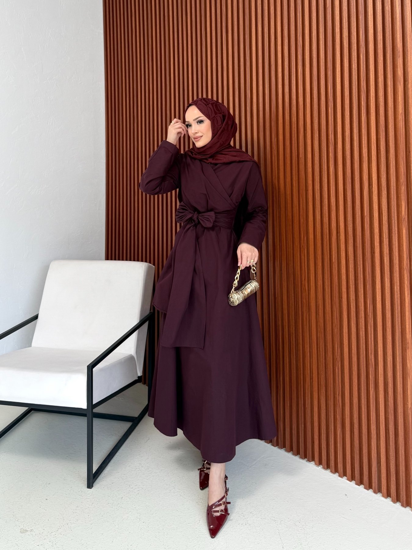 Bağlamalı Poplin Elbise 3-2555