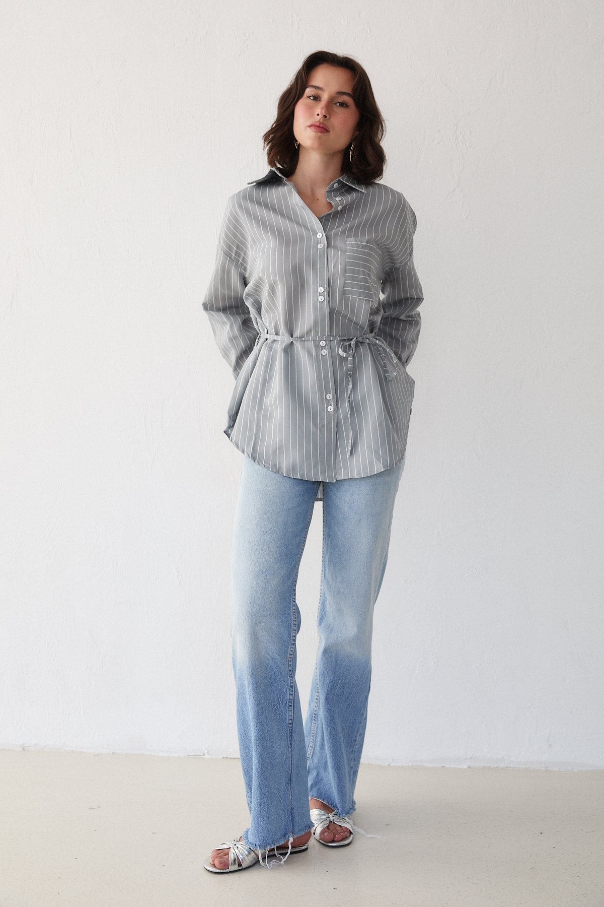 Çizgili Poplin Gömlek 3-3343