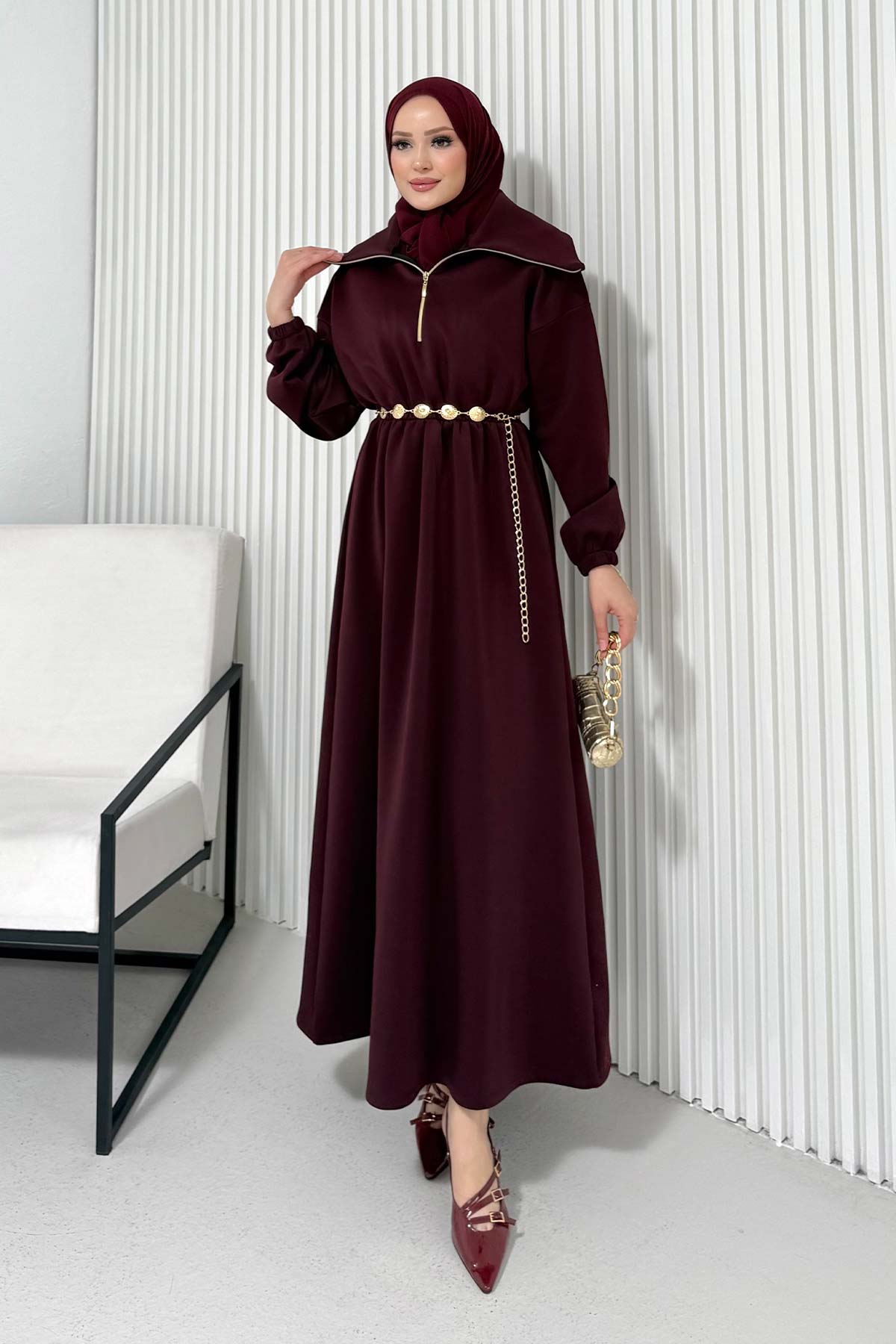 Kemerli Scuba Elbise 68-6215-1