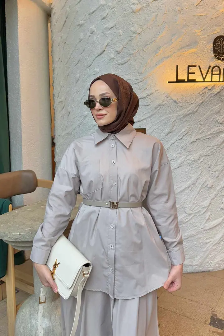 Kemerli Poplin Etekli Takım 32-3507 · 3