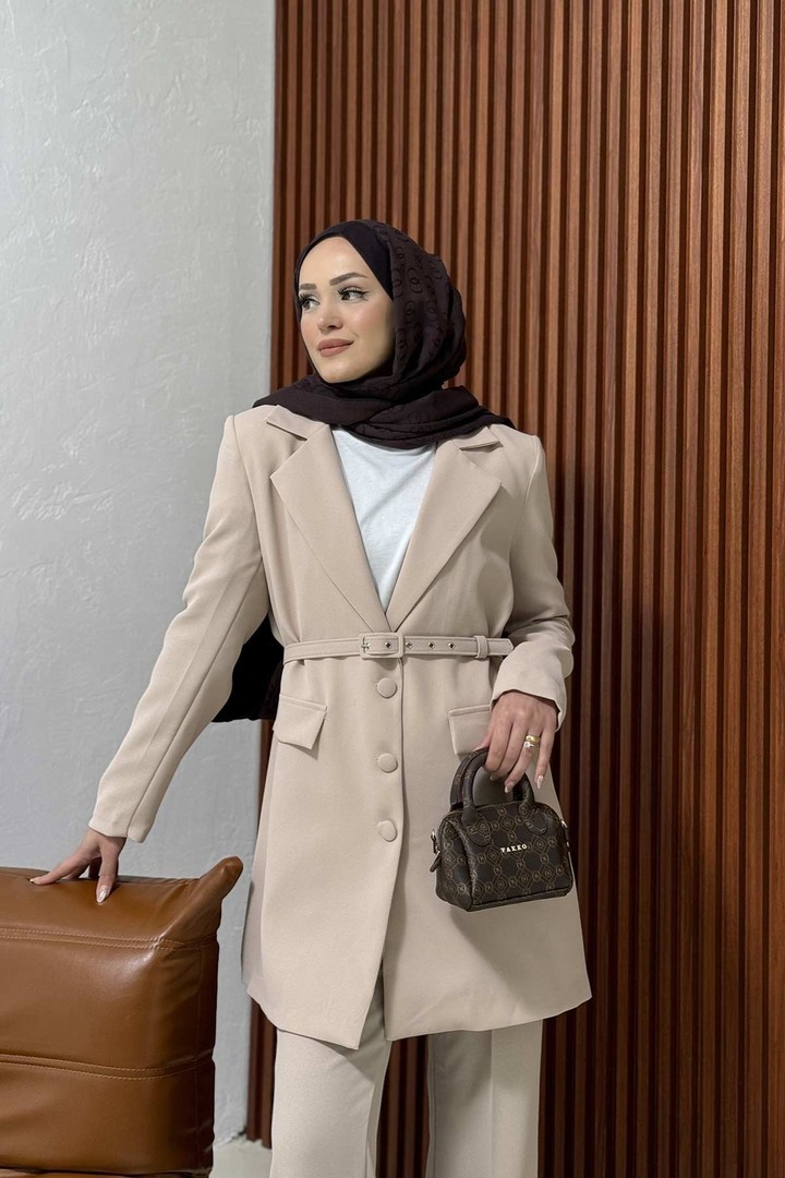 Kemerli Ceketli Krep Takım 32-4003