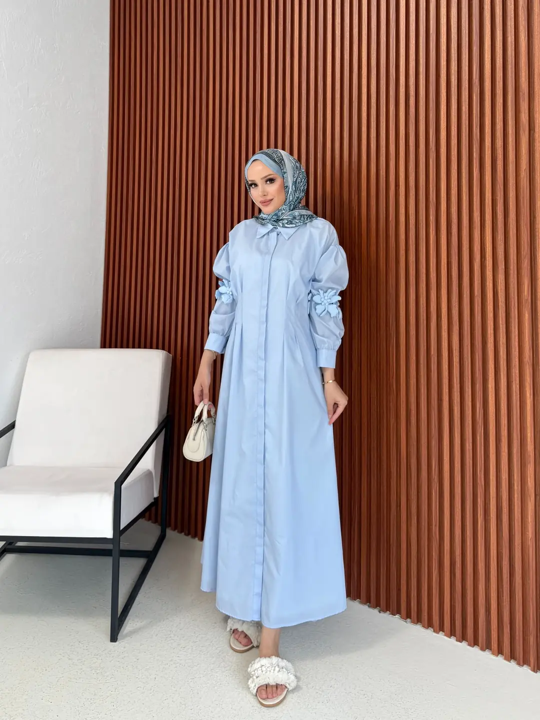 Çiçek Detaylı Poplin Elbise 32-2377