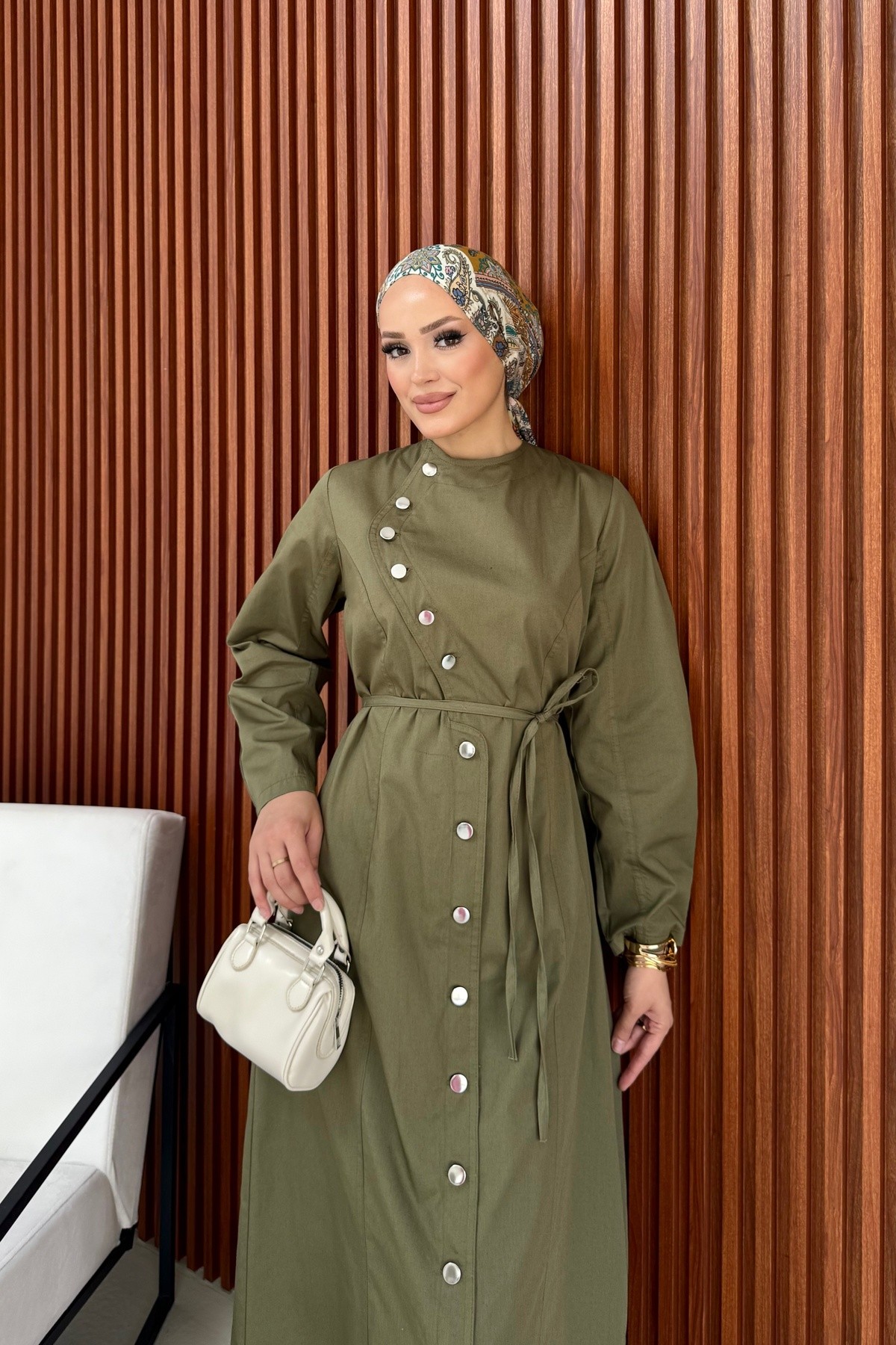 Çıtçıtlı İnce Gabardin Elbise 75-1187