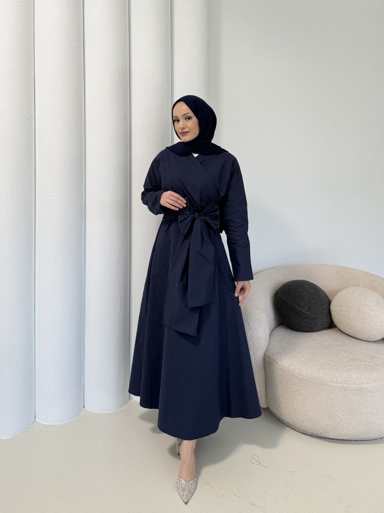 Bağlamalı Poplin Elbise 3-2255