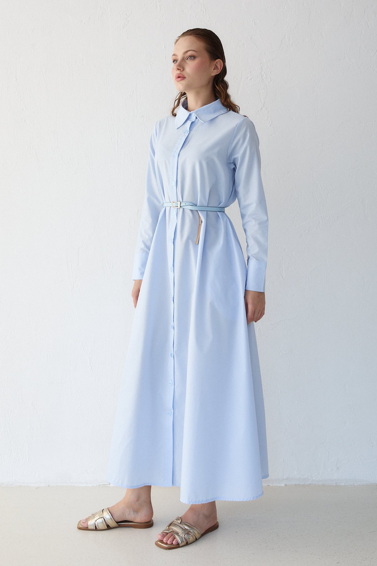 Kemerli Poplin Elbise 32-3555