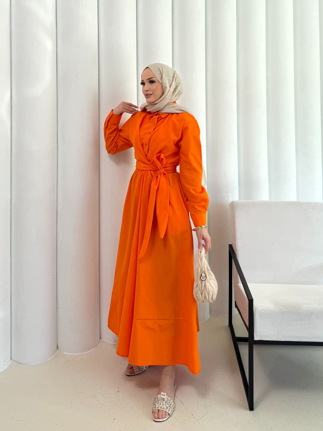 Bağlamalı Poplin Elbise 68-6163
