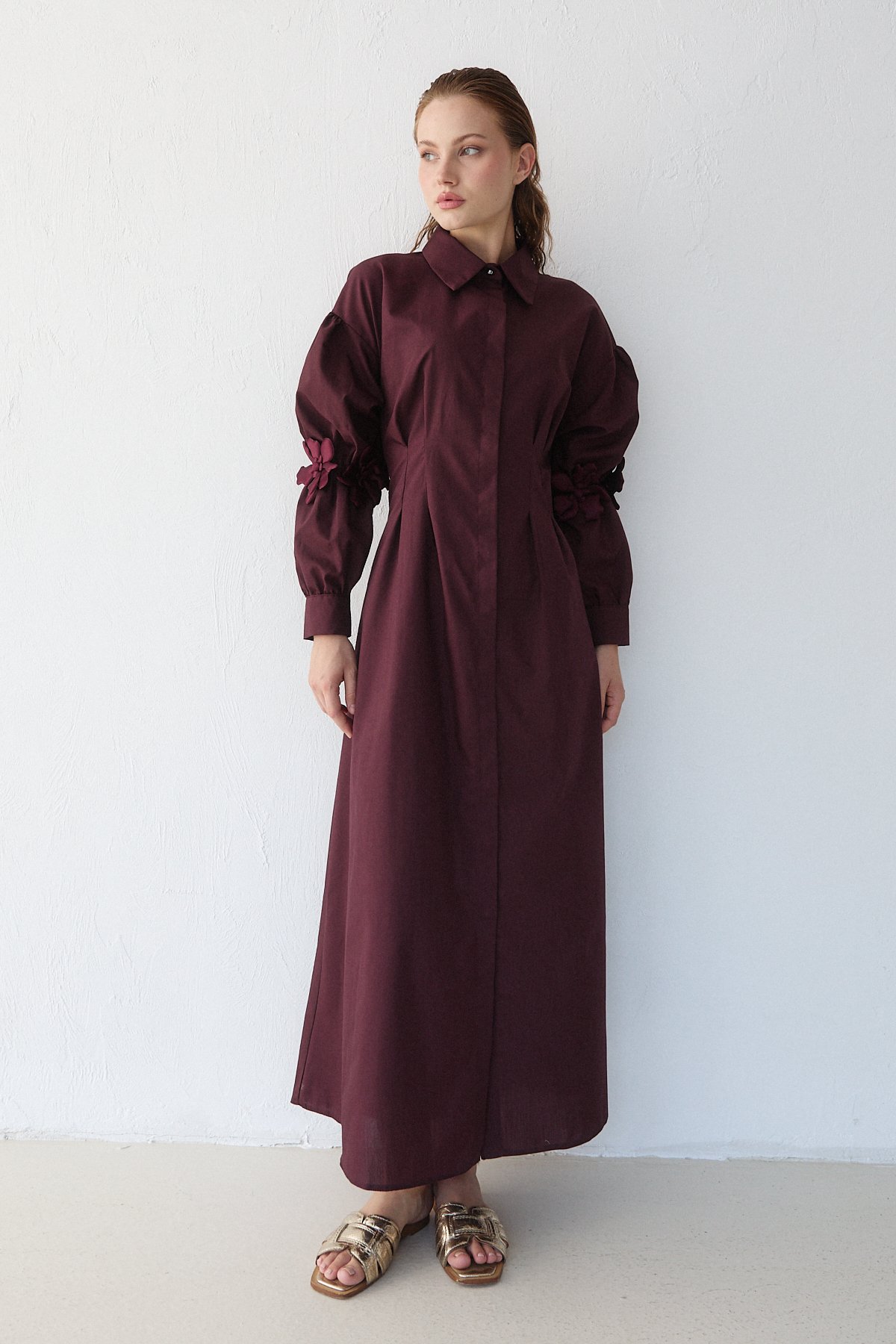 Çiçek Detaylı Poplin Elbise 32-2377
