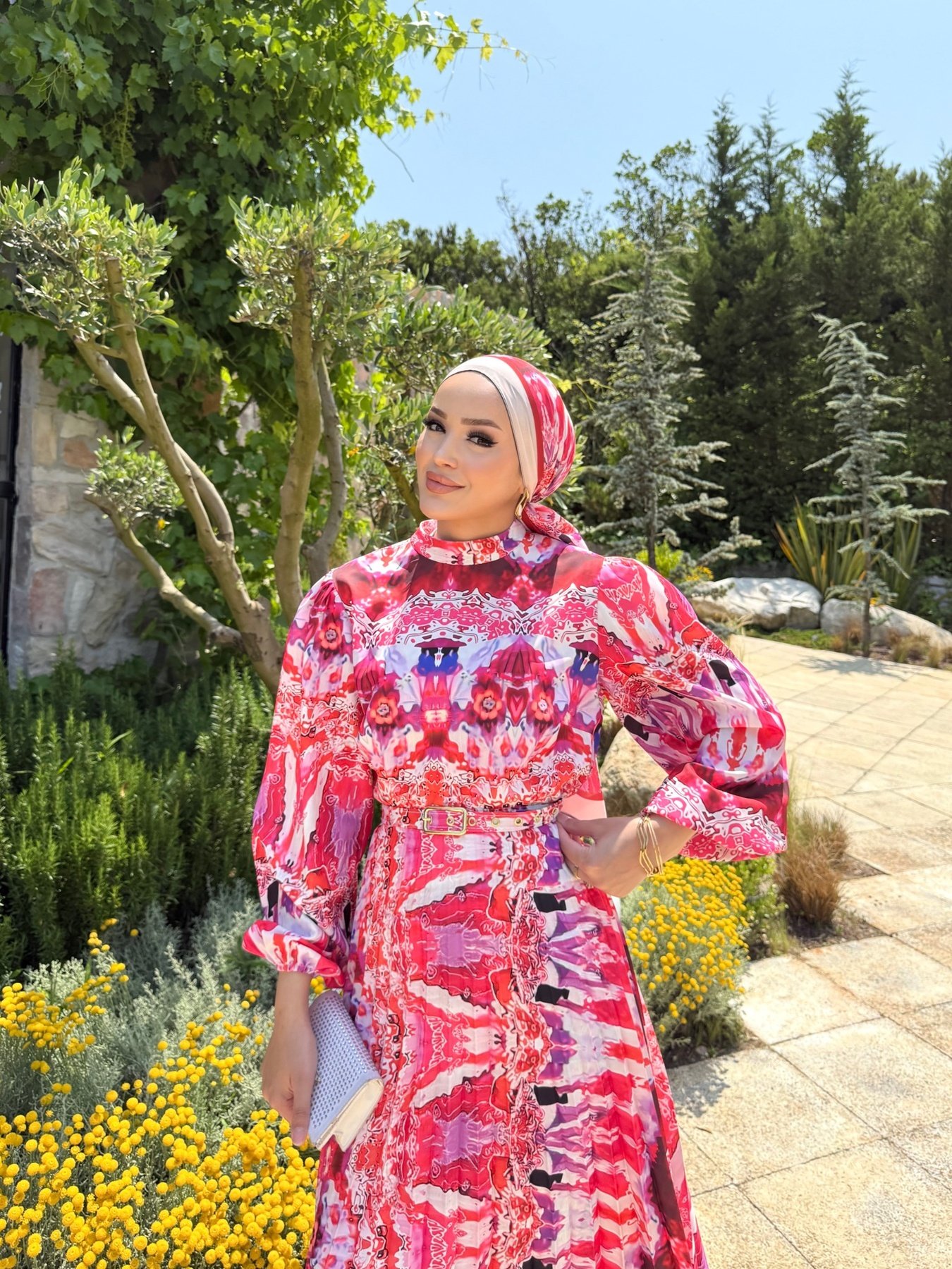 Desenli Piliseli Elbise 32-2372