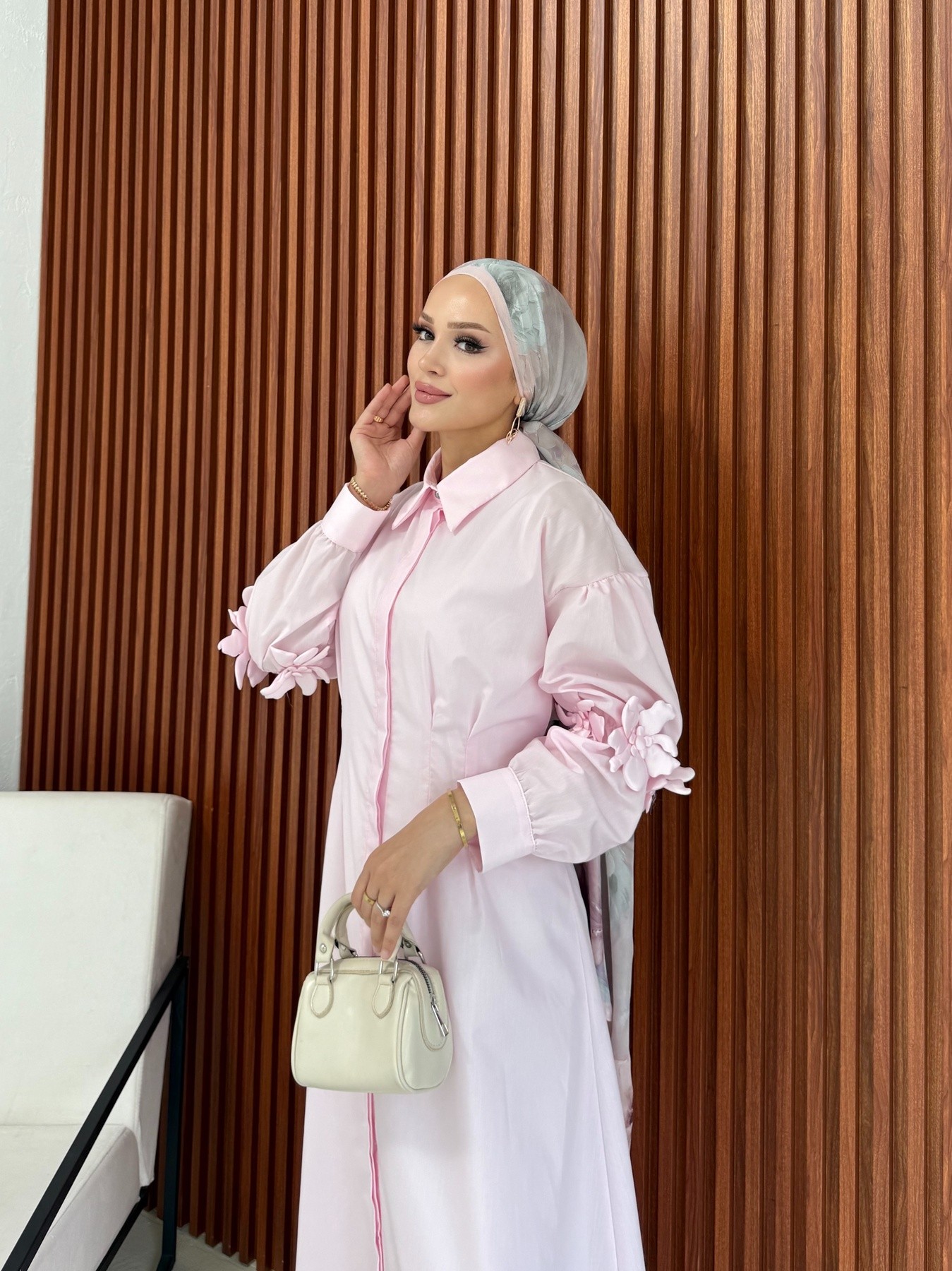 Çiçek Detaylı Poplin Elbise 32-2377
