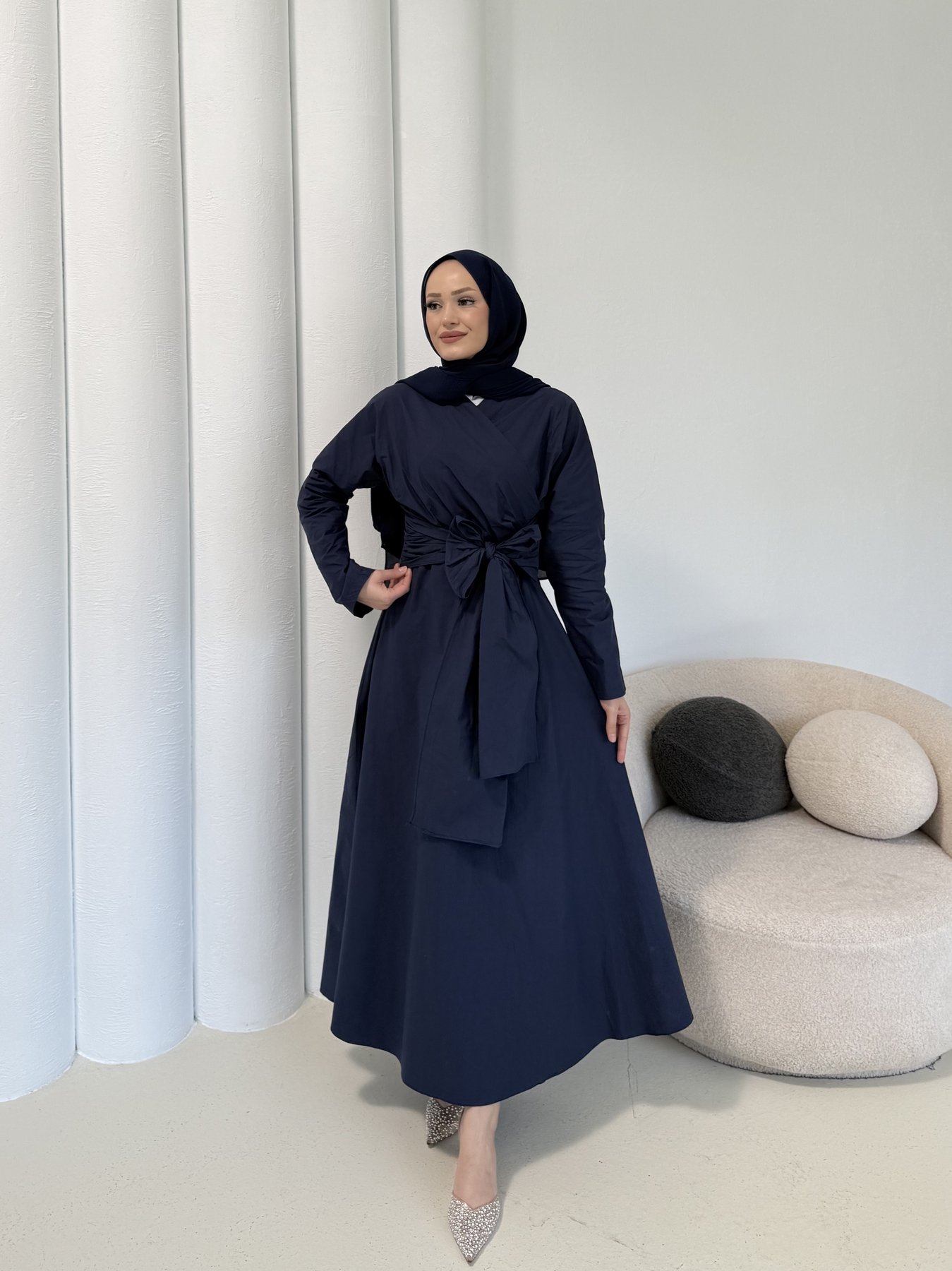 Bağlamalı Poplin Elbise 3-2555