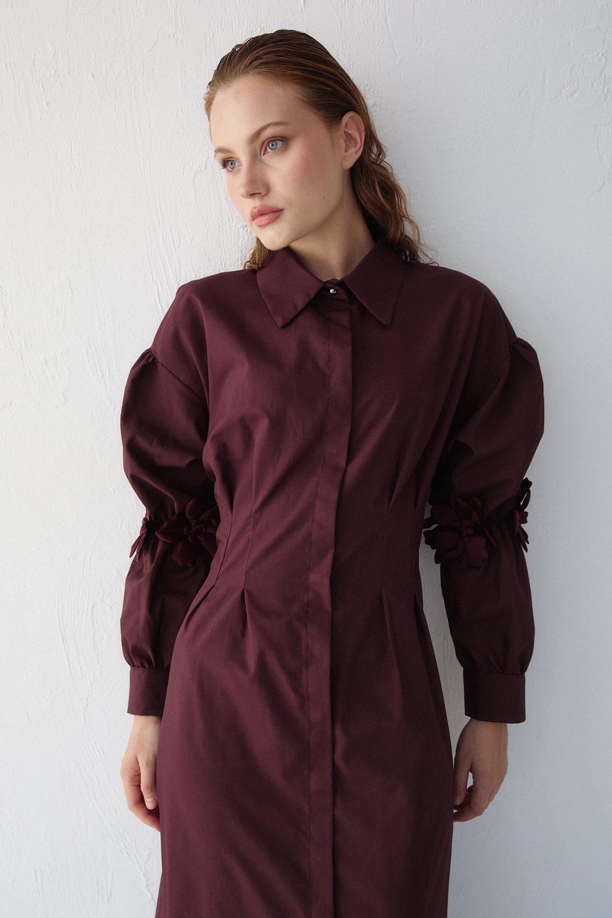 Çiçek Detaylı Poplin Elbise 32-2377
