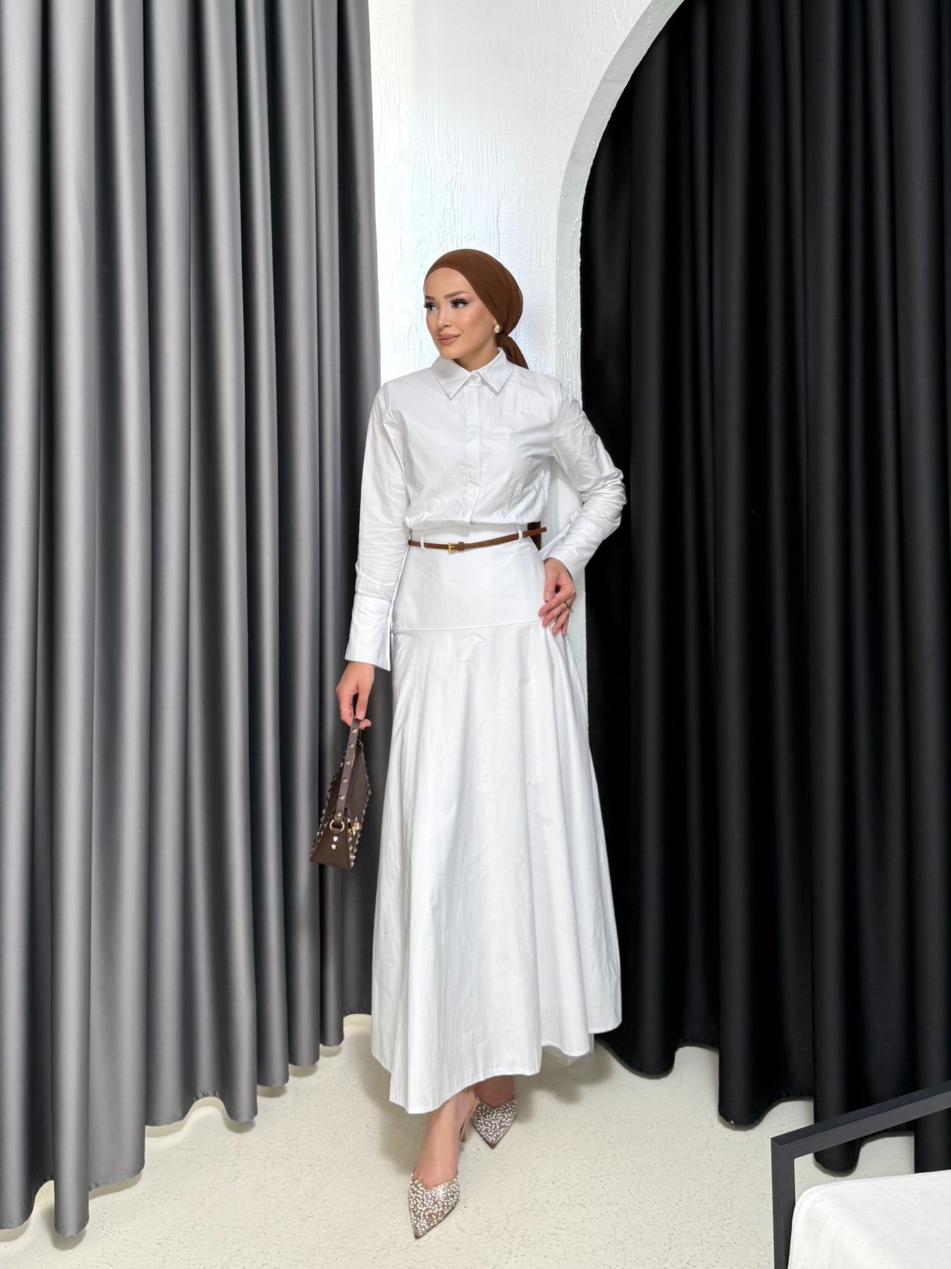 Kemerli Poplin Elbise 3-3312