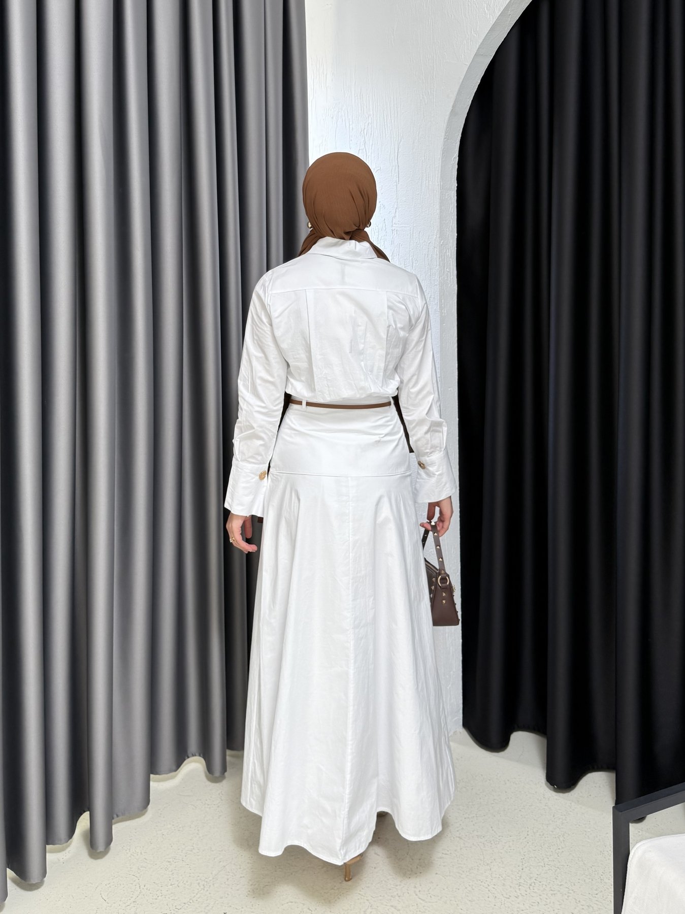 Kemerli Poplin Elbise 3-3312