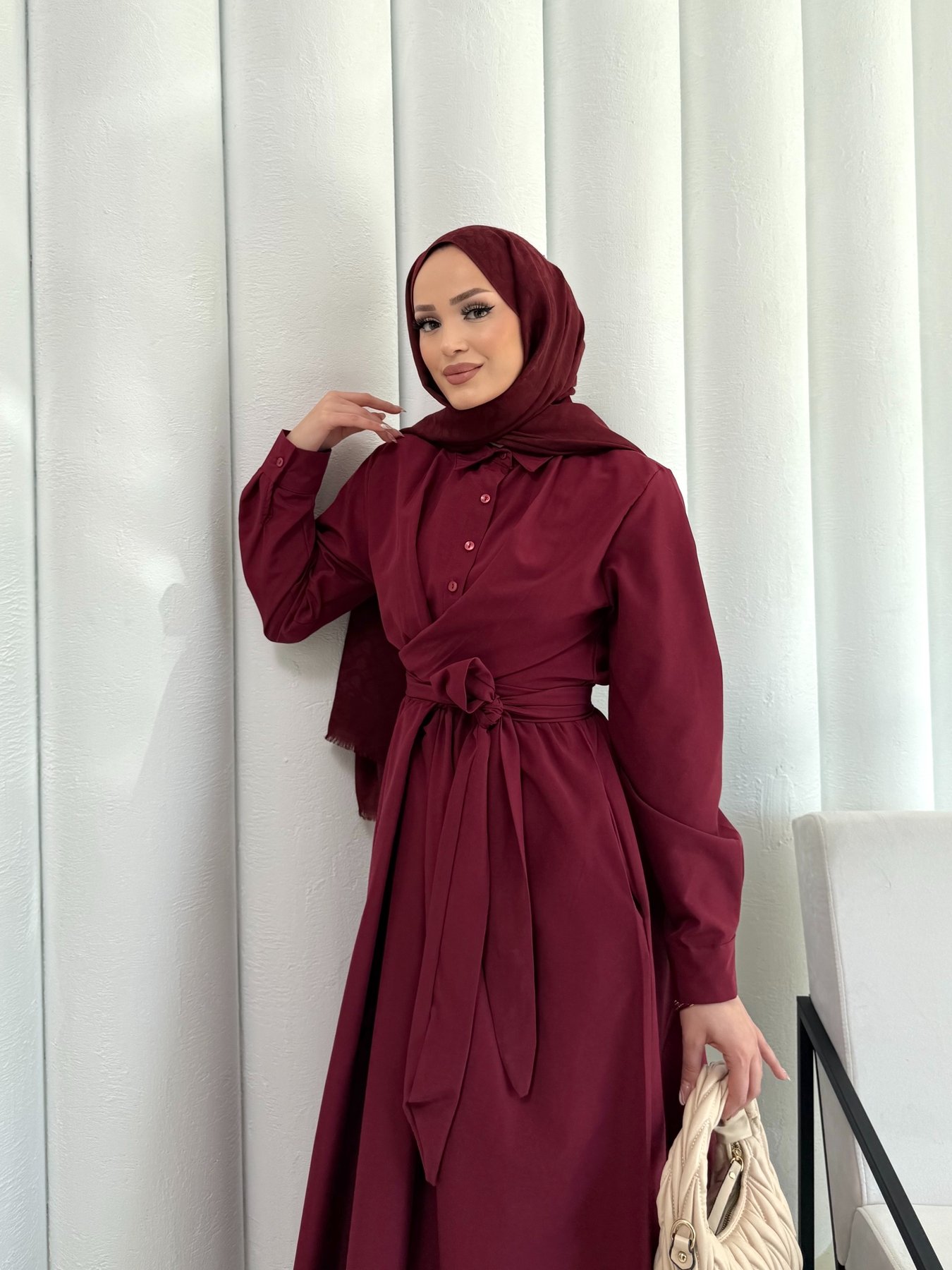Bağlamalı Poplin Elbise 68-6163