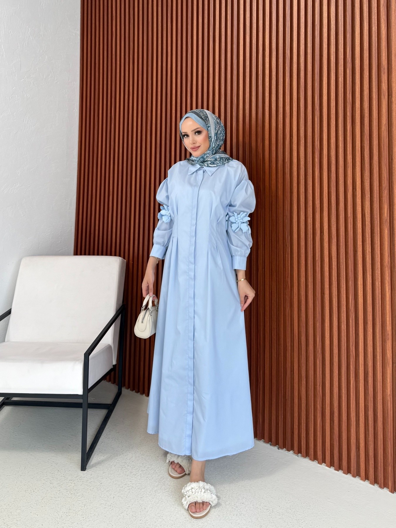 Çiçek Detaylı Poplin Elbise 32-2377
