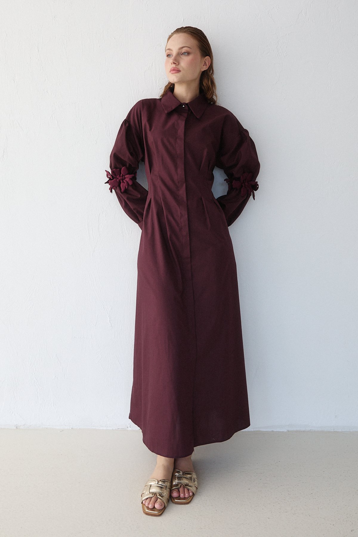 Çiçek Detaylı Poplin Elbise 32-2377