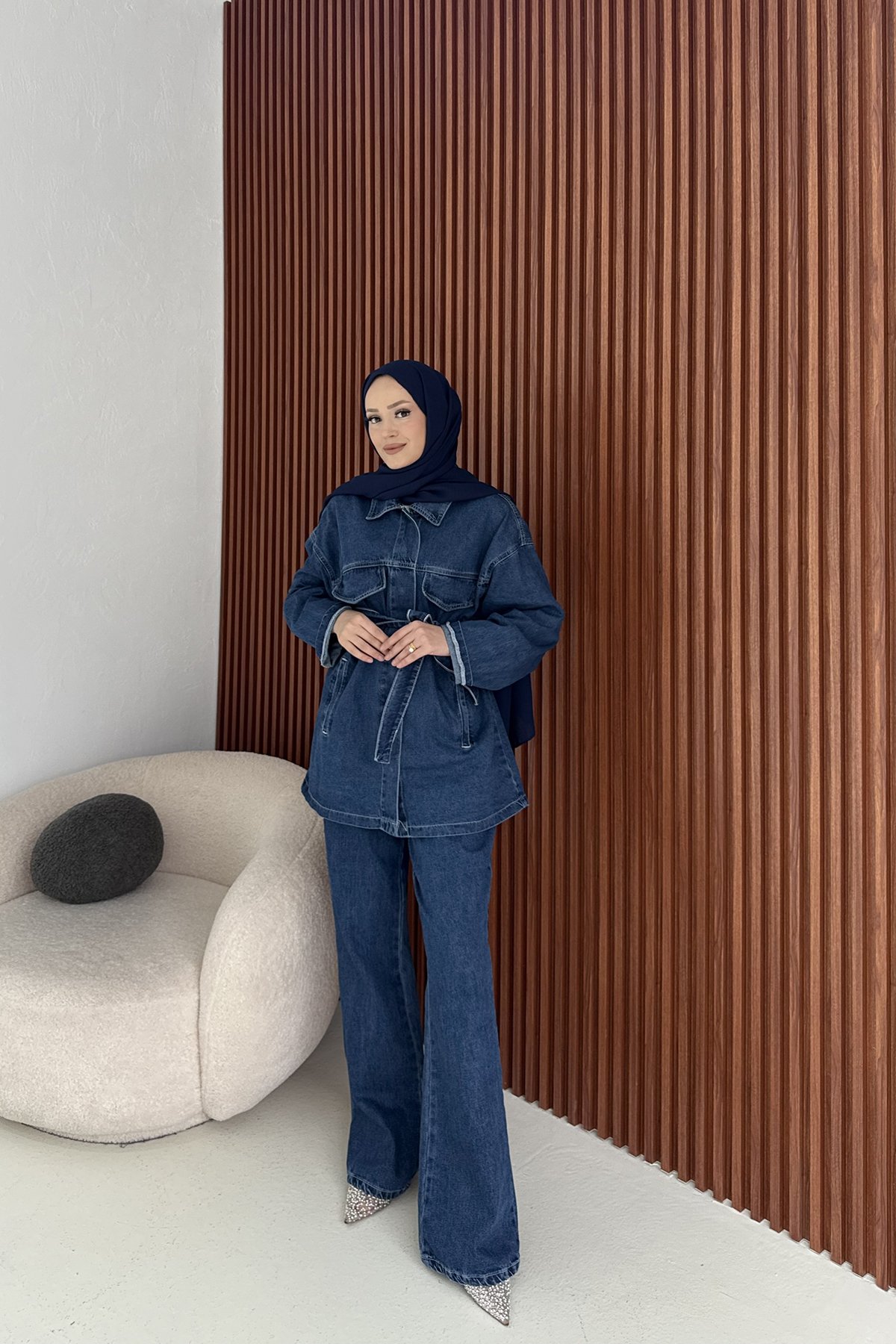 Kuşaklı Denim Takım 3-597