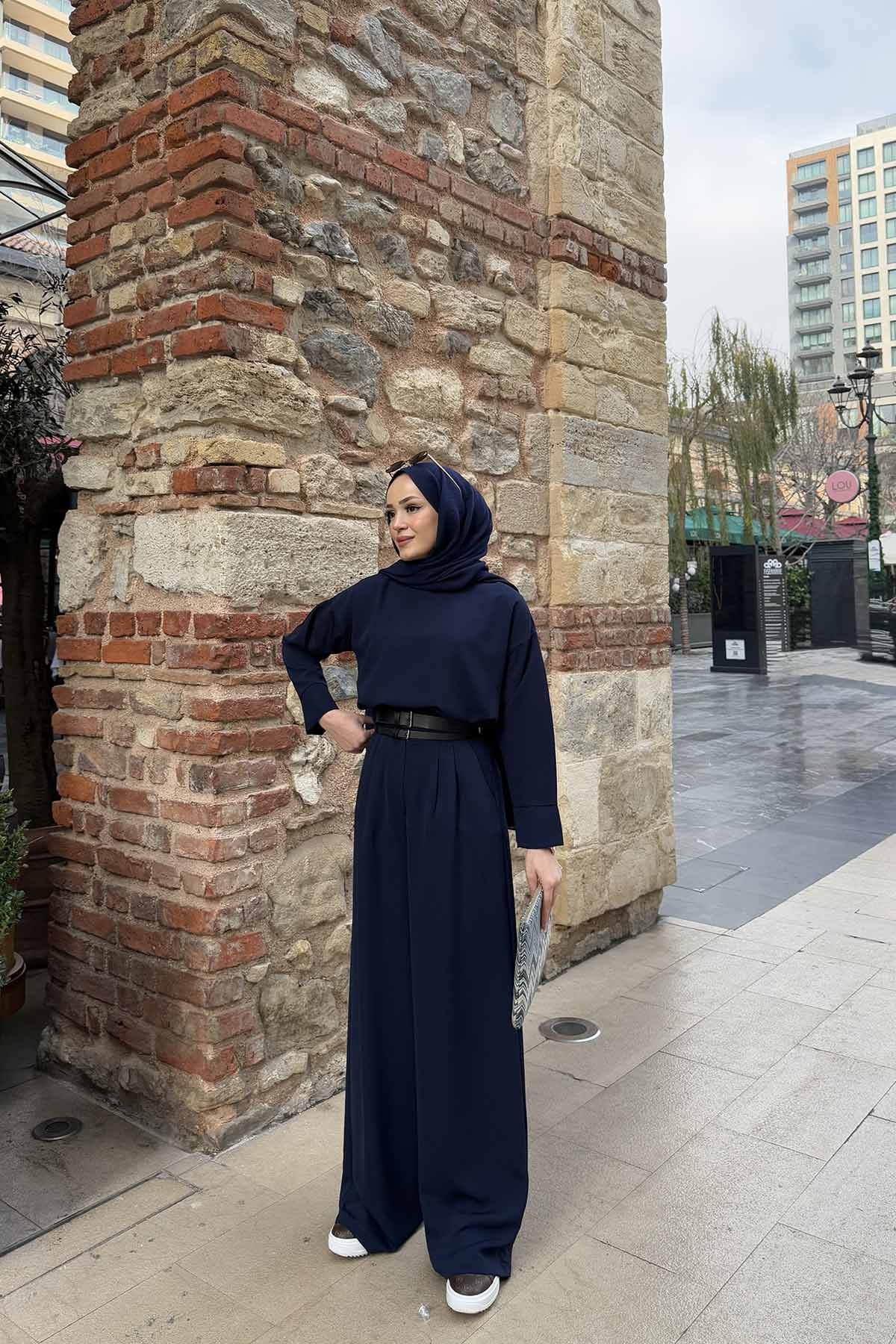Çift Kemerli Palazzo Pantolon 32-2240